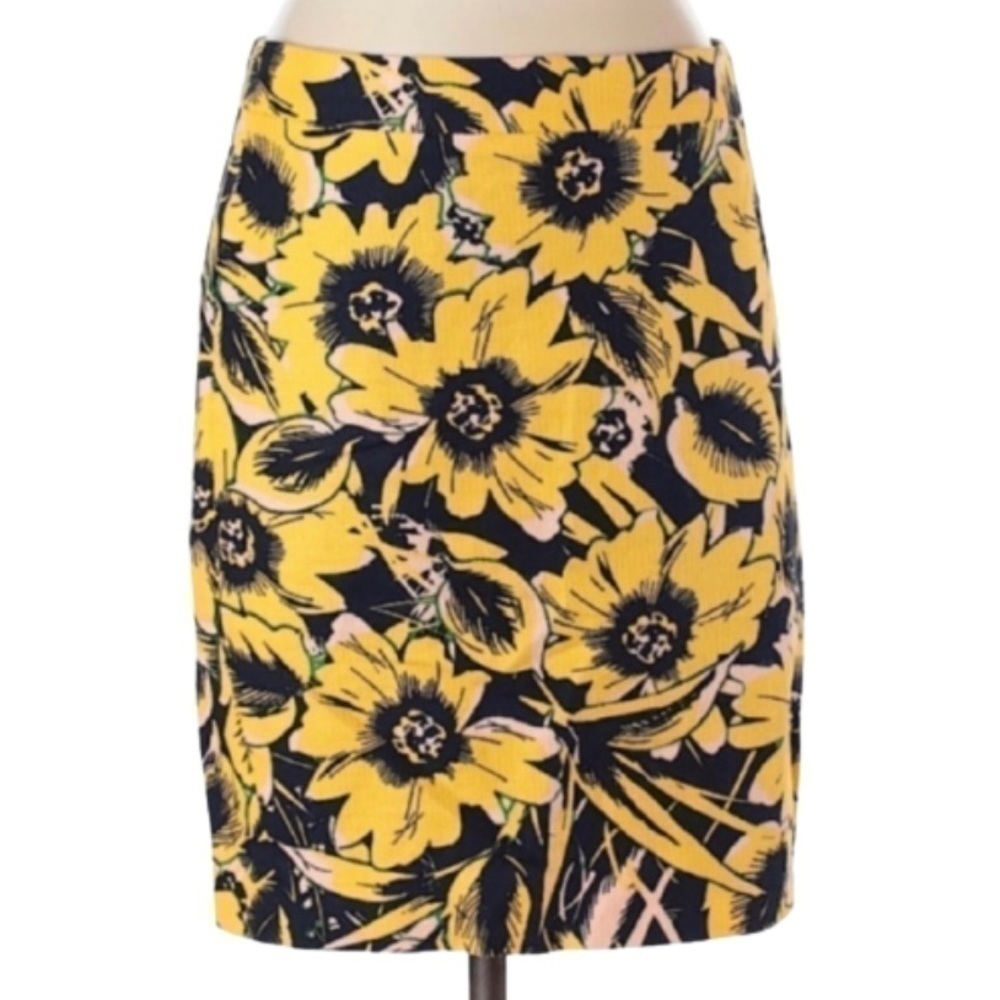 J. Crew Floral Basketweave Pencil Skirt - Yellow & Navy‌‌‌